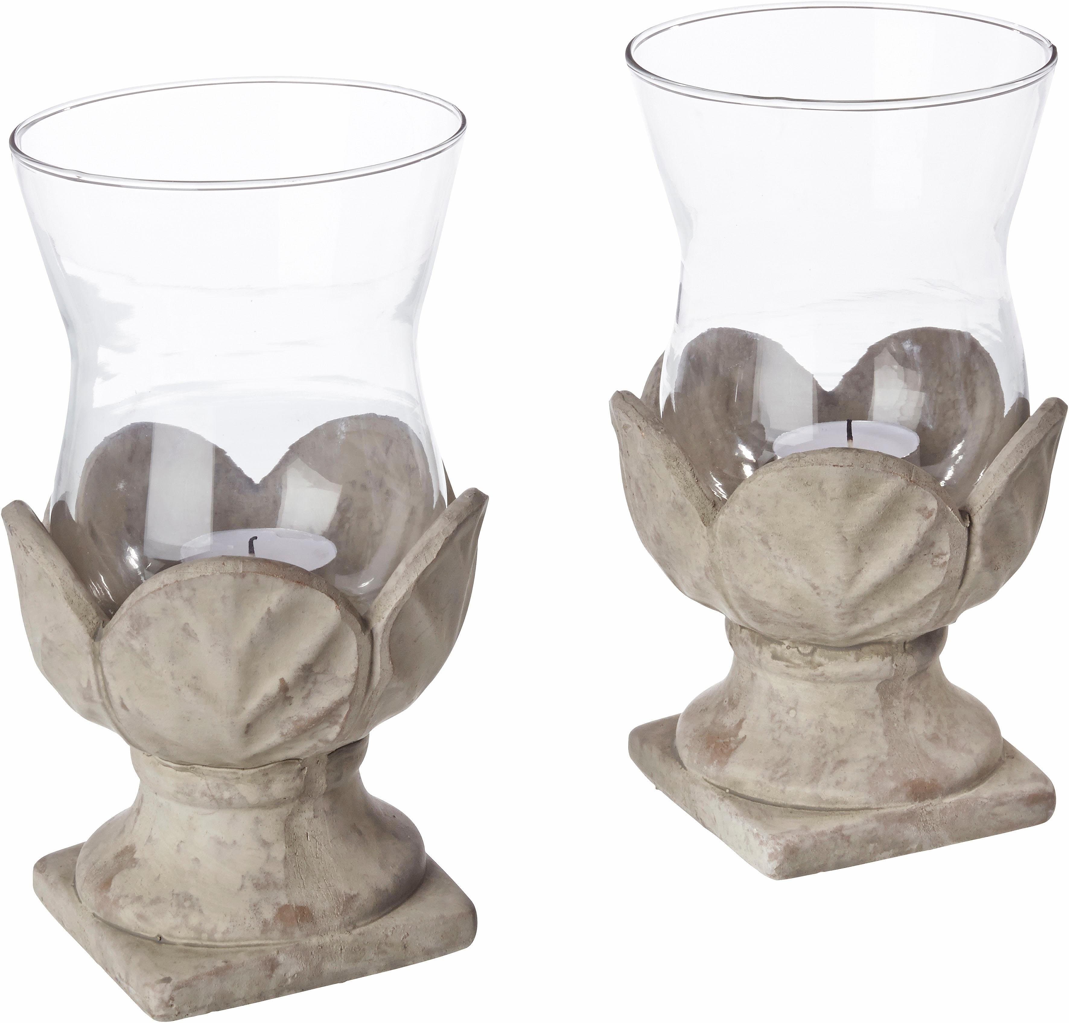 Home Affaire Antik-Windlicht Grau Glas Keramik 2er-Set - Bild 2