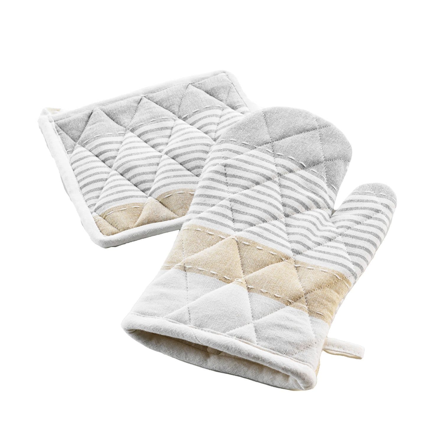 Macosa Home Topfhandschuhe & Topflappen Beige Grau Gestreift - Bild 2