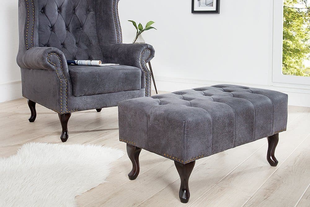 riess-ambiente Fußhocker CHESTERFIELD antik grau mit Massivholzbeinen - Bild 2