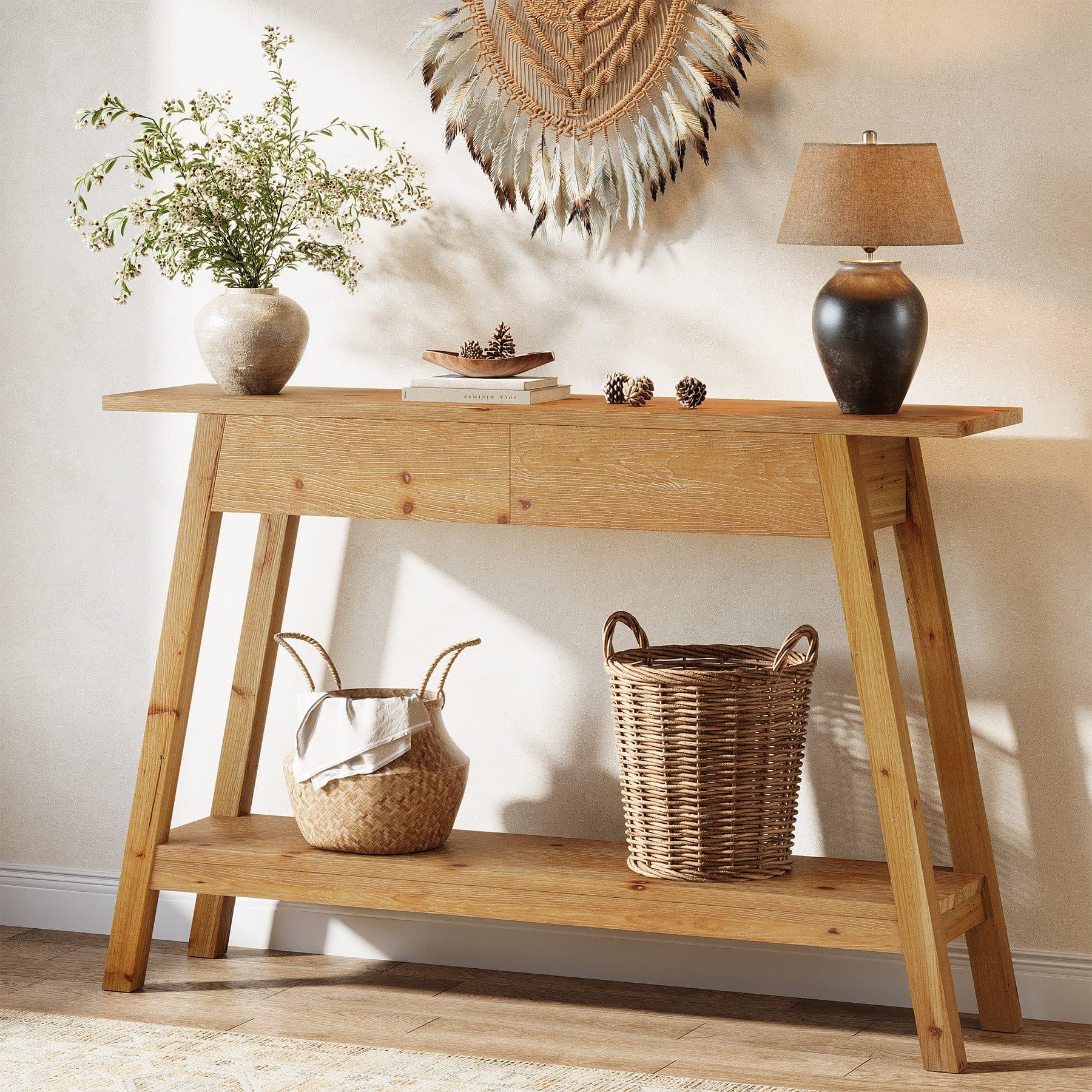 Tribesigns Konsolentisch 110 cm mit 2 Schubladen Massivholz - Bild 2
