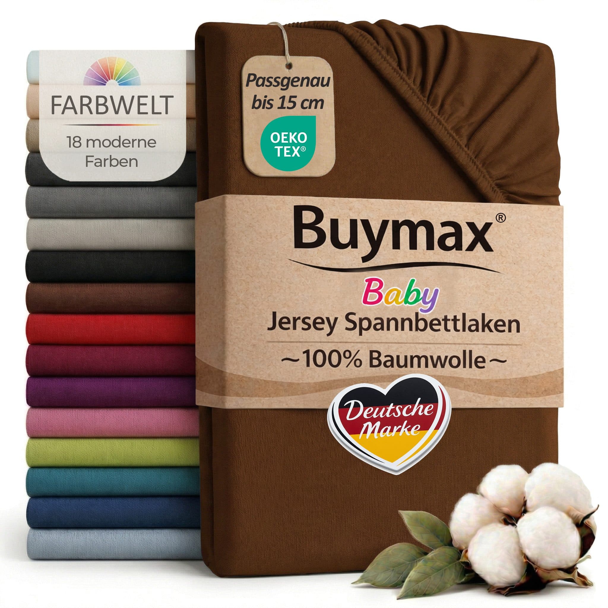 Buymax Spannbettlaken Baby Jersey 100% Baumwolle Braun - Bild 2