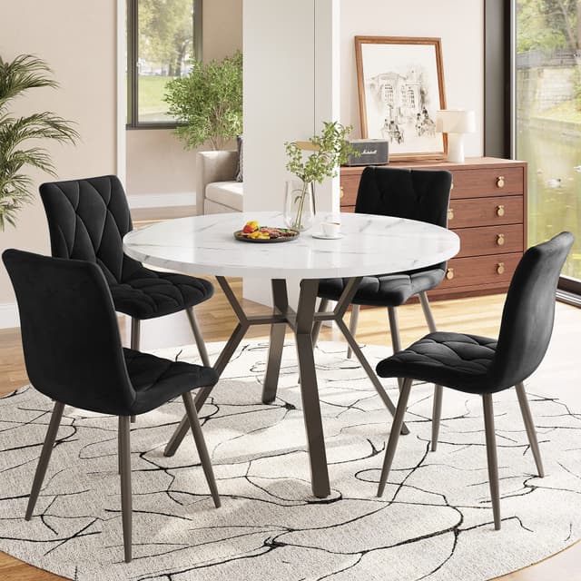 MODFU Essgruppe Sitzgruppe Set Metall Kunstleder Marmormuster