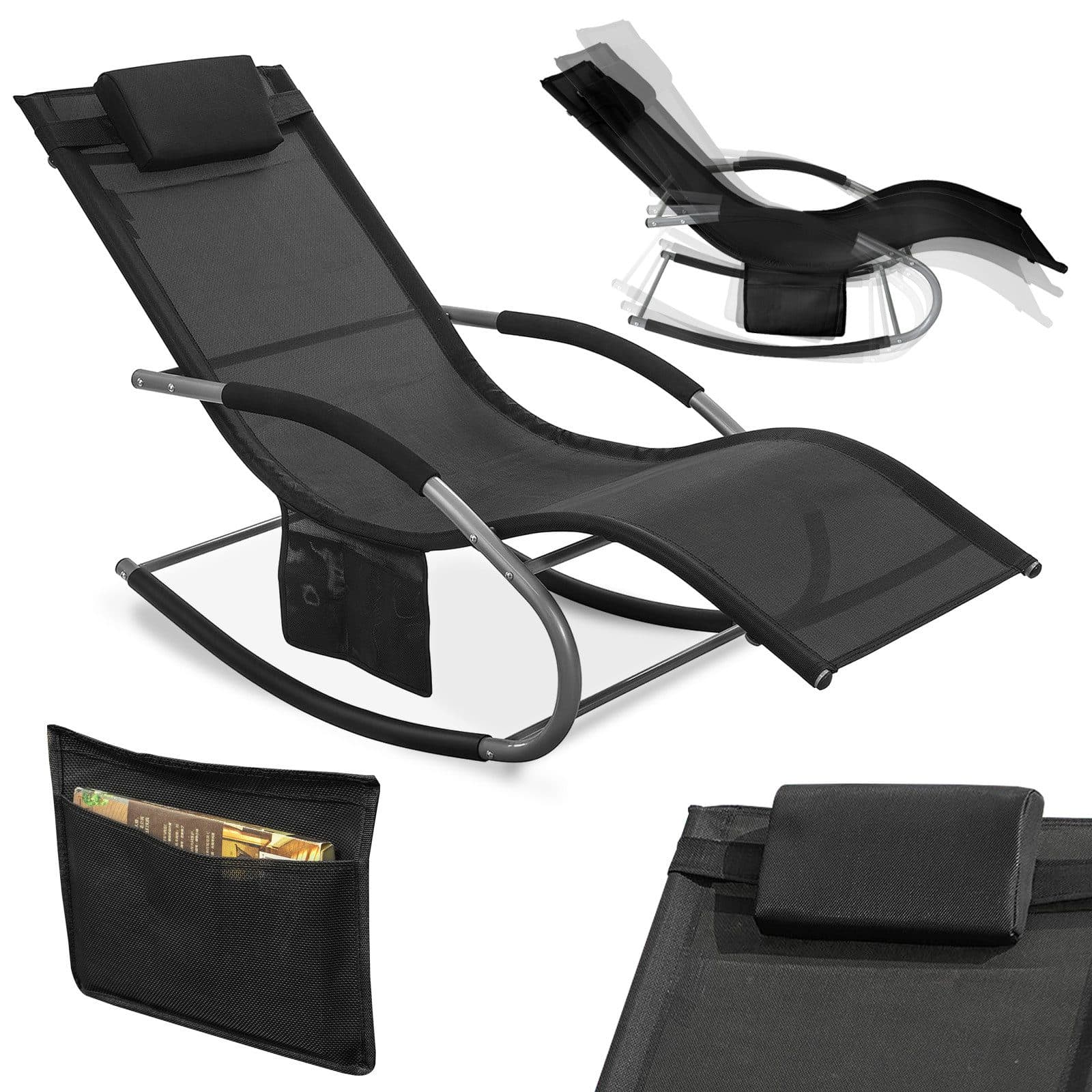 SoBuy Gartenliege OGS28 Schwarz Metall Kunstfaser mit Kopfkissen - Bild 2