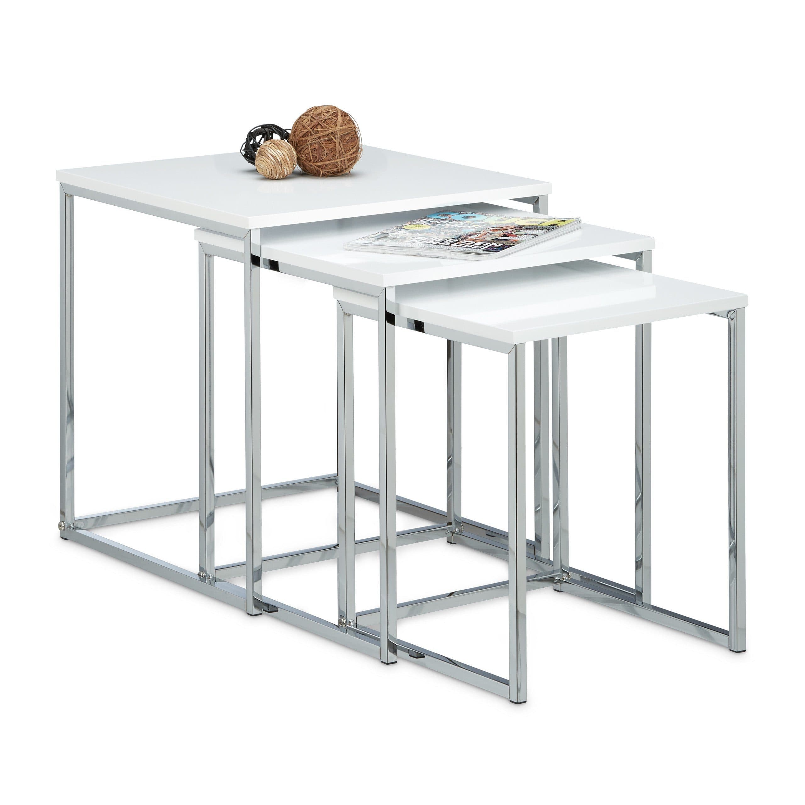 relaxdays Beistelltisch 3er Set Weiß MDF Metallbeine - Bild 2