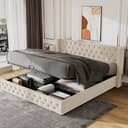 Flieks Polsterbett Samt Hydraulisches Funktionsbett Beige Bild 2