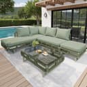 Celya Gartenlounge-Set Outdoor-Sitzgruppe Grün mit Kissen und Glas-Couchtisch Bild 2
