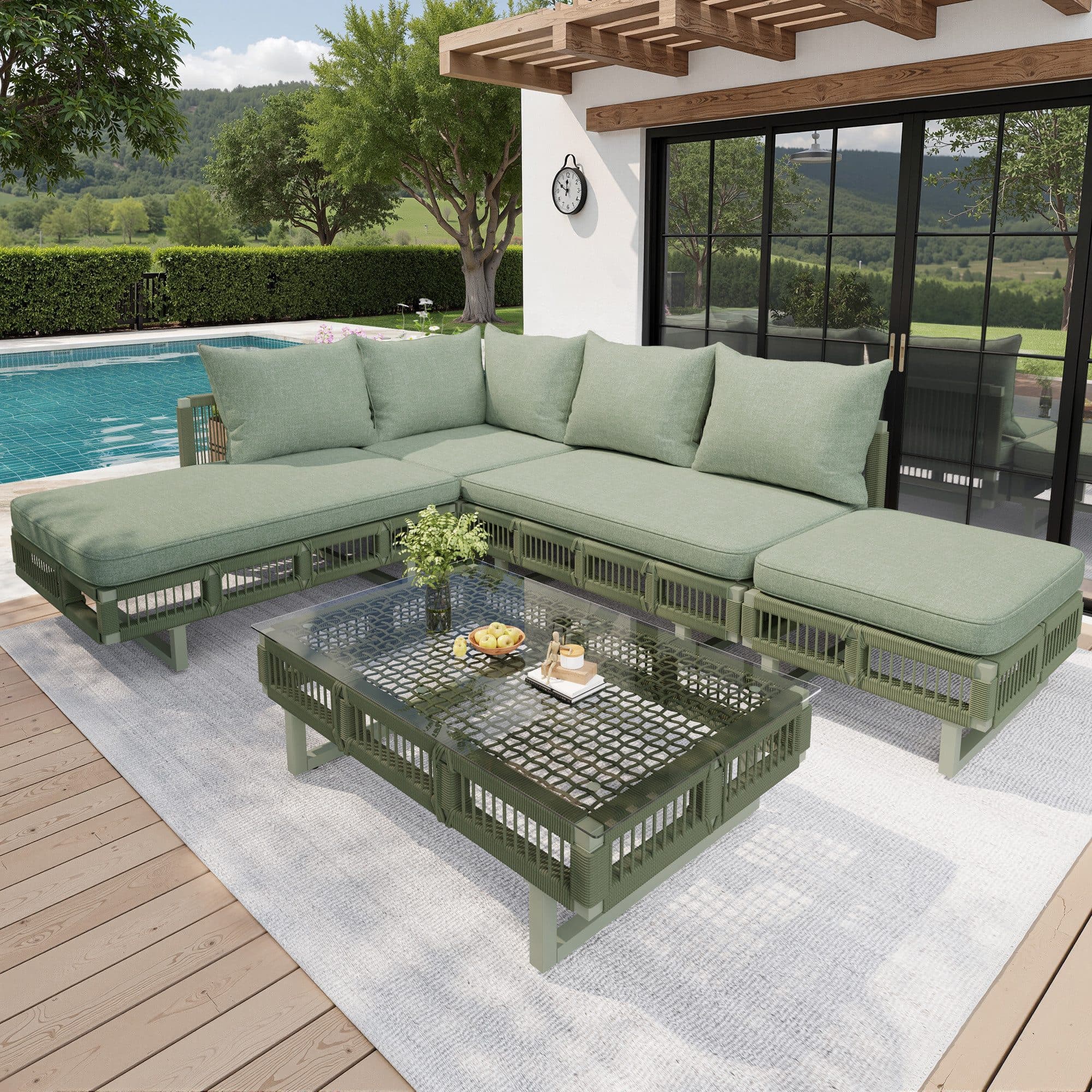 Celya Gartenlounge-Set Outdoor-Sitzgruppe Grün mit Kissen und Glas-Couchtisch - Bild 2