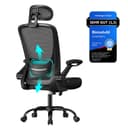 SONGMICS Bürostuhl Ergonomisch Drehstuhl Mesh Wippfunktion Klappbare Armlehnen Schwarz Bild 2