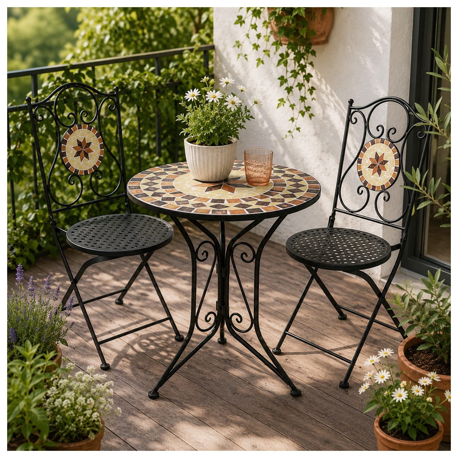 HTI-Living Bistro-Set 3-tlg. Schwarz Metall mit Kairo-Motiv - Bild 2
