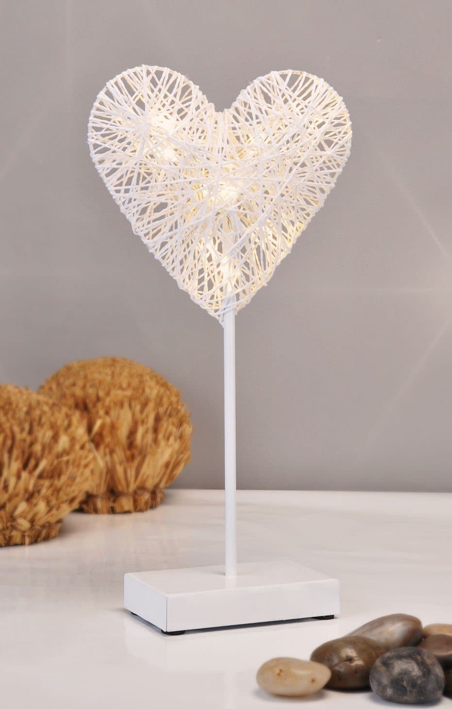 Spetebo LED Tischleuchte Herzform Warmweiß 10 LED Metall Tischlampe mit Papierschirm