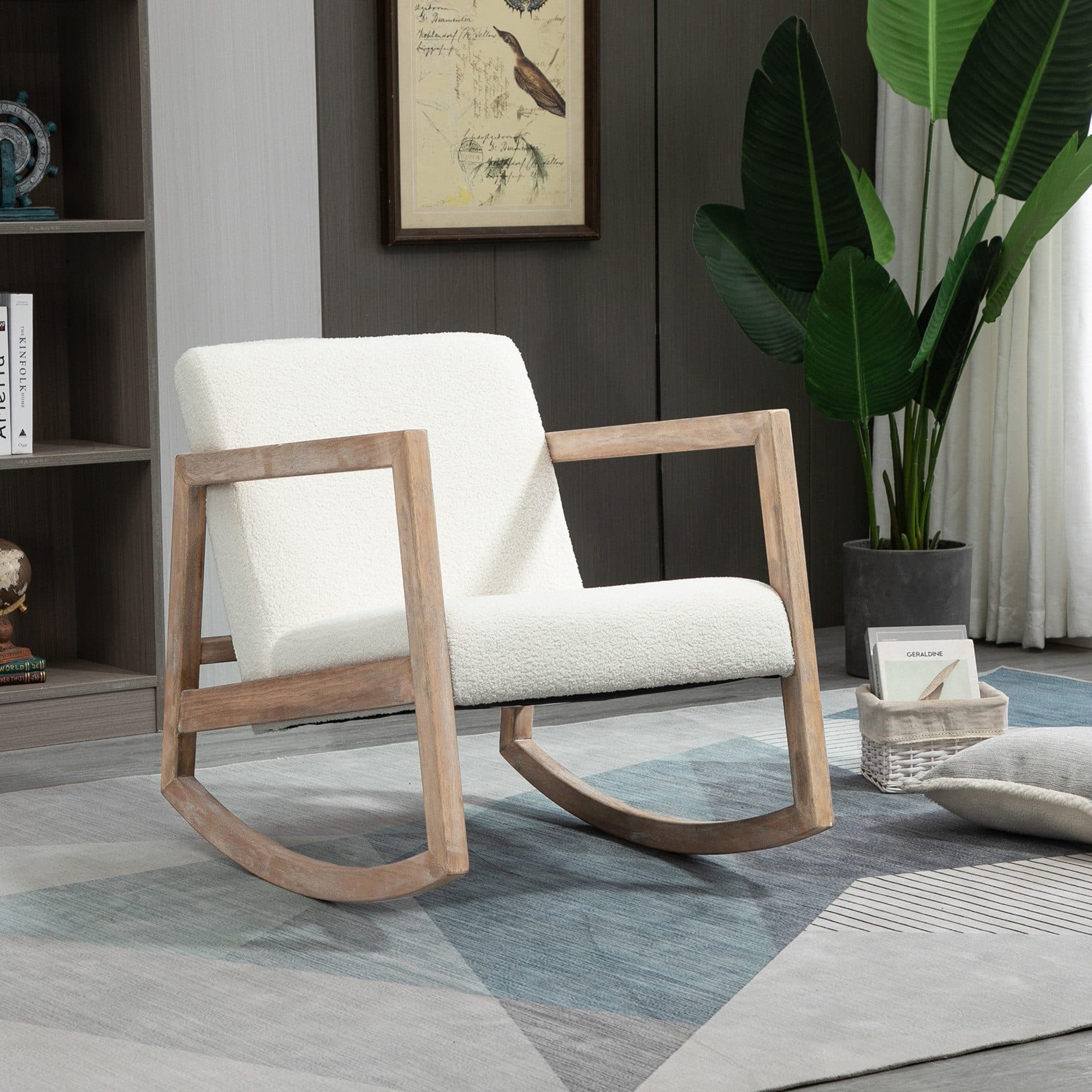 HOMCOM Schaukelstuhl gepolstert Relaxstuhl mit Holzrahmen Cremeweiß - Bild 2