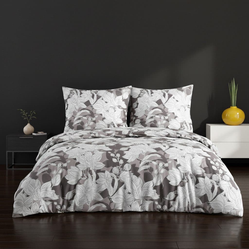 Buymax Bettwäsche Clisse 100% Baumwolle 3-teilig 200x220 cm mit Reißverschluss Blumen Grau Weiß - Bild 2