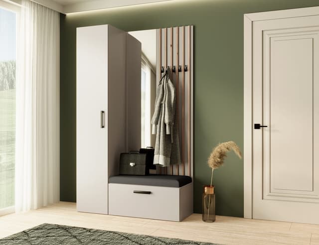 Beautysofa Garderobenschrank Weiß Schwarz mit Spiegel und Kleiderstange MARGARET II+IV
