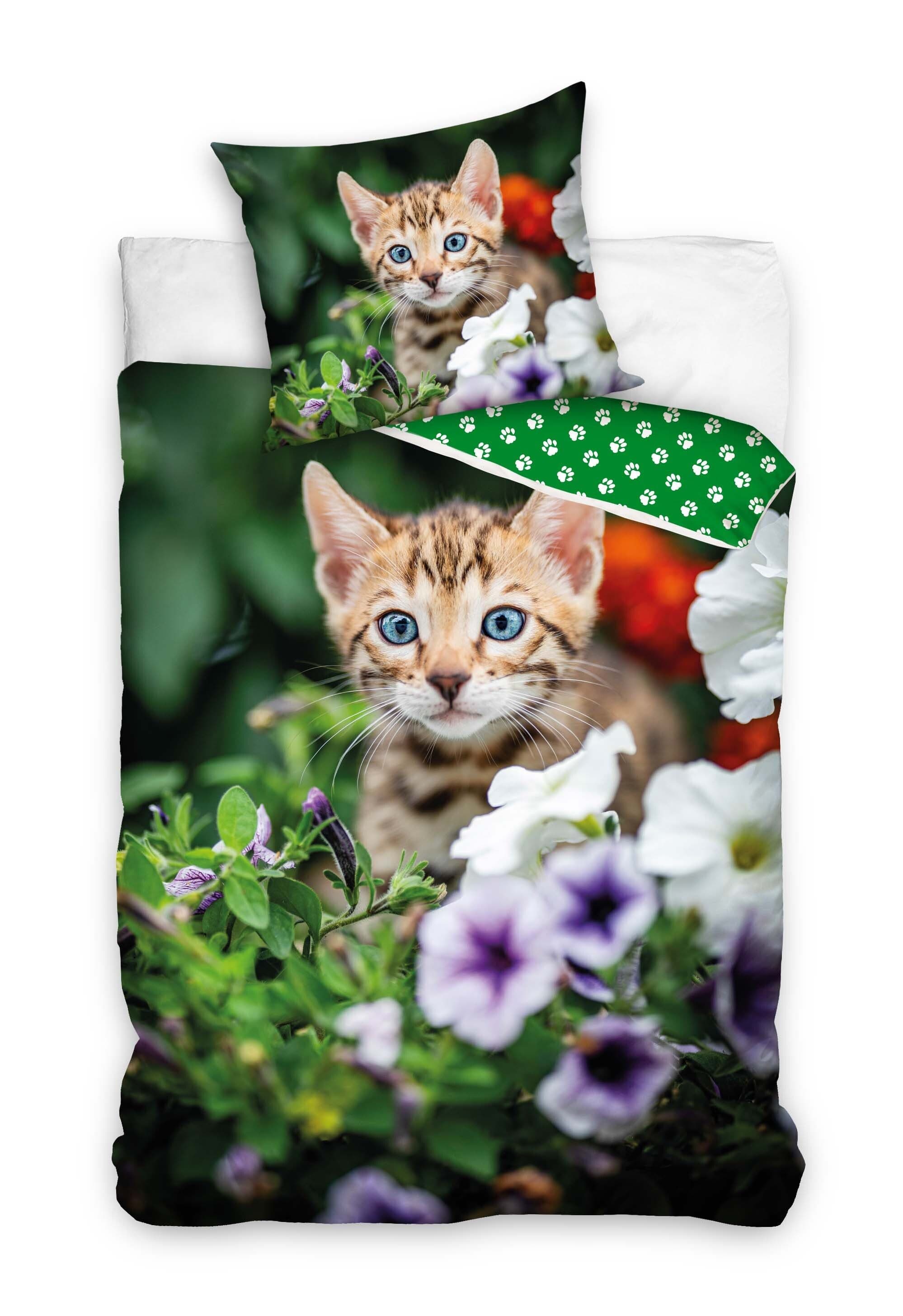 Carbotex Bettwäsche Katze 135 x 200 cm 100% Baumwolle