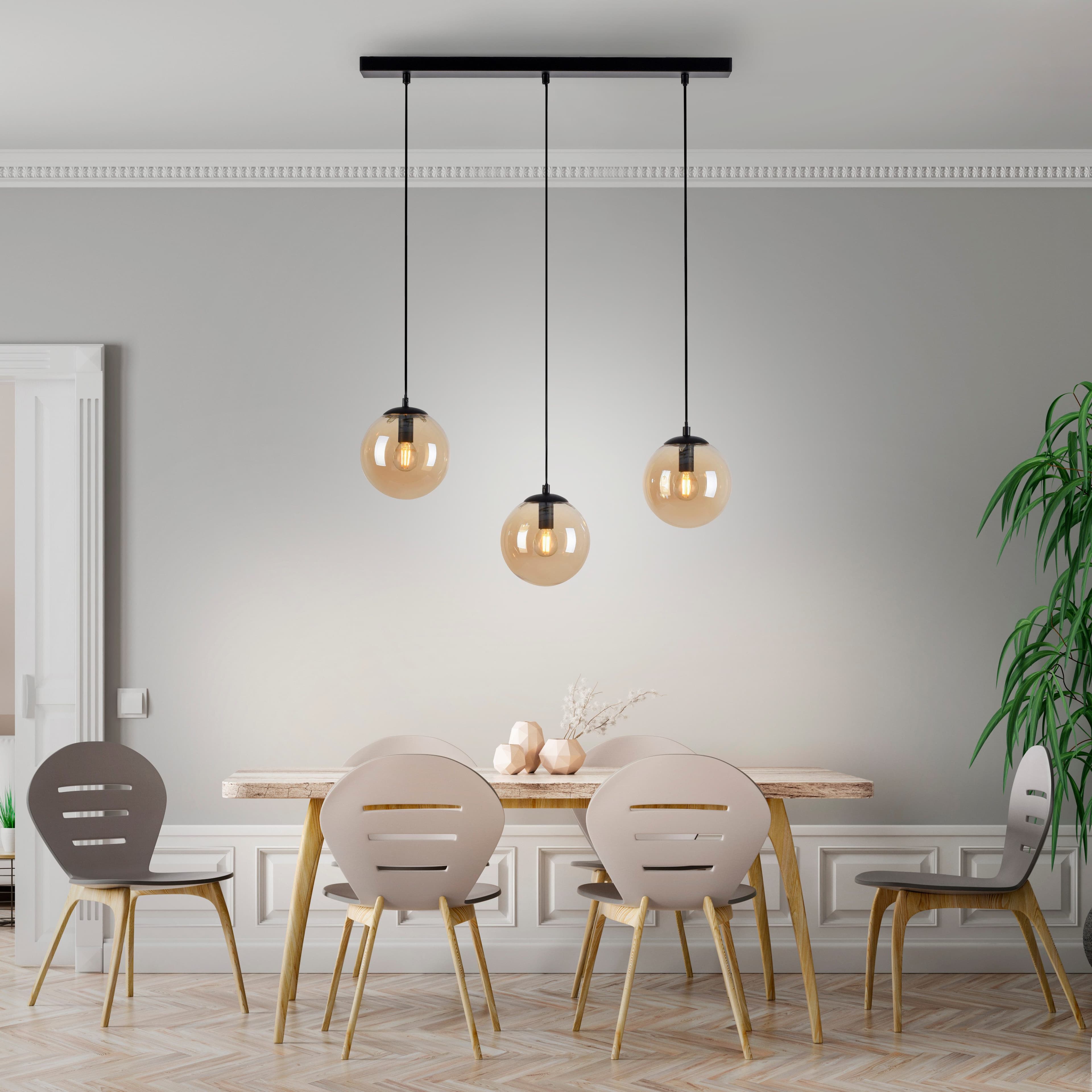 OTTO HOME Pendelleuchte Nellin Schwarz Glas Amberfarben 3-flammig - Bild 2
