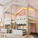 Merax Hochbett Halbhohes Jugendbett in Hausform mit LED-Lichtleiste Bild 2