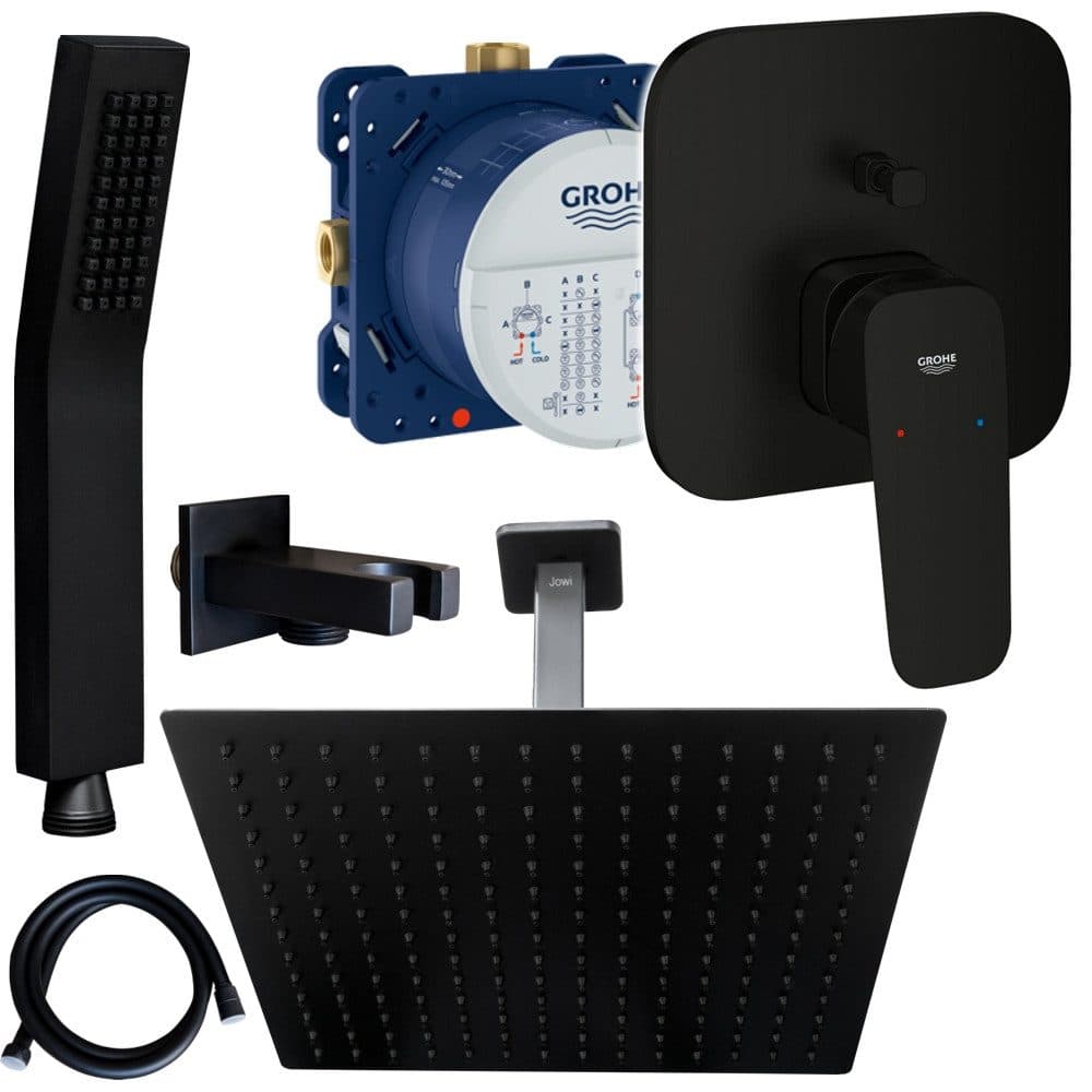 Grohe und Jowi Duscharmatur Cubeo Unterputz Mischer Mattschwarz Regendusche