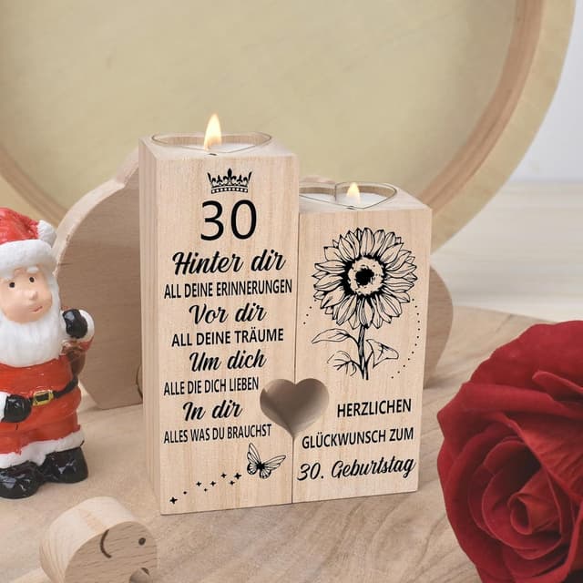 LuxusKollektion Holz Kerzenständer Herzform - 30. Geburtstag Geschenk