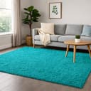 TeppichHome24 Shaggy Teppich Türkis Uni Design Hochflor Bild 2