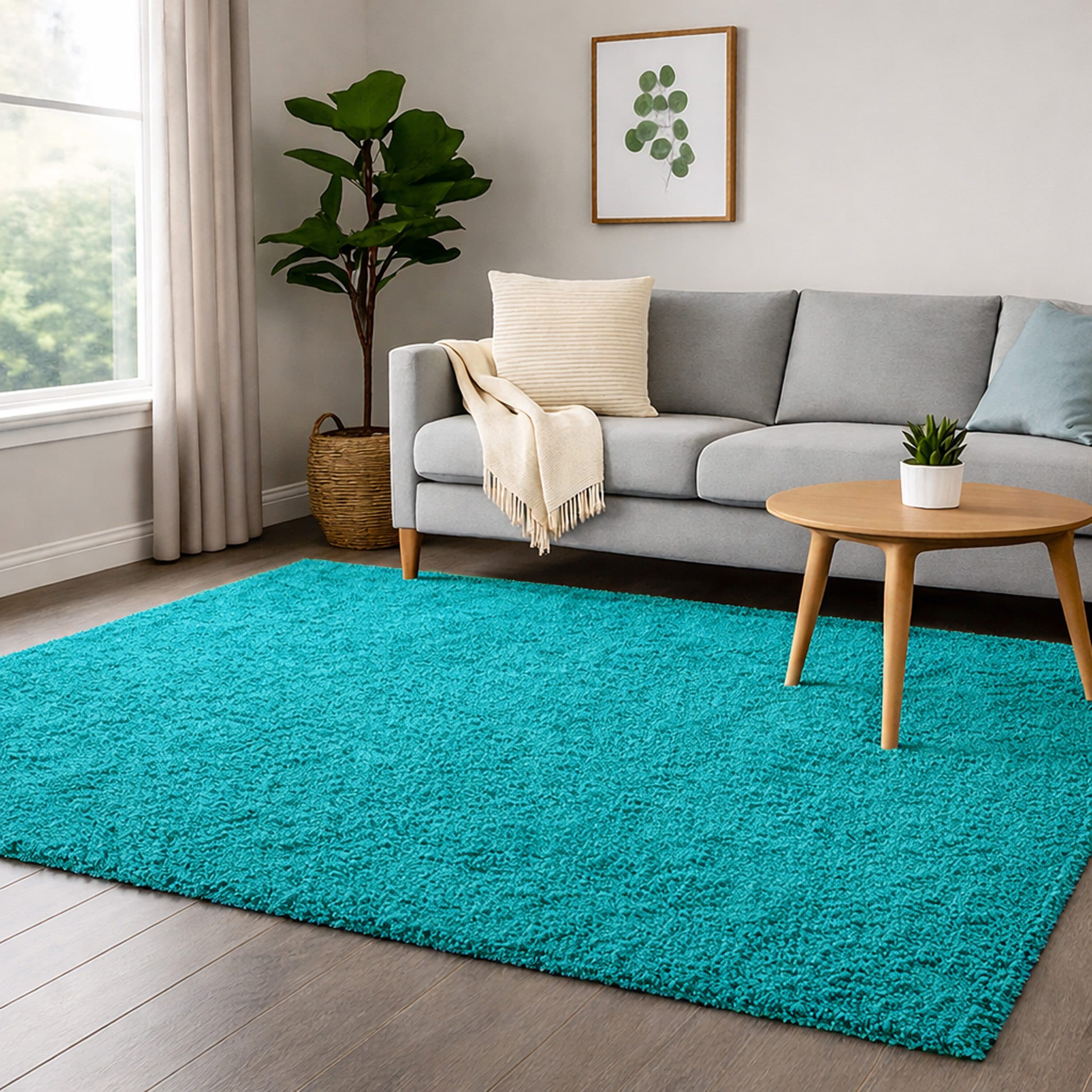 TeppichHome24 Shaggy Teppich Türkis Uni Design Hochflor - Bild 2