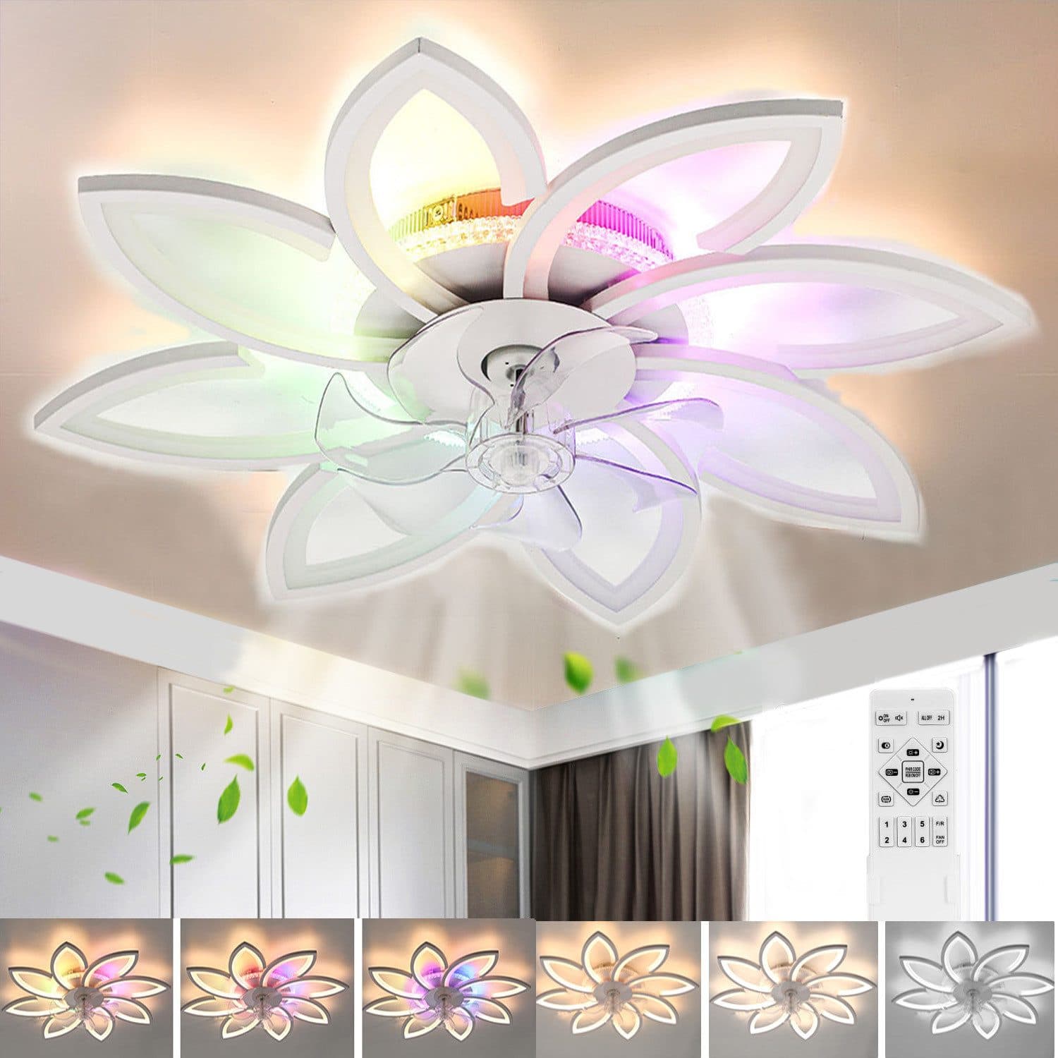 oyajia Deckenventilator mit LED und RGB Licht 6 Geschwindigkeiten - Bild 2