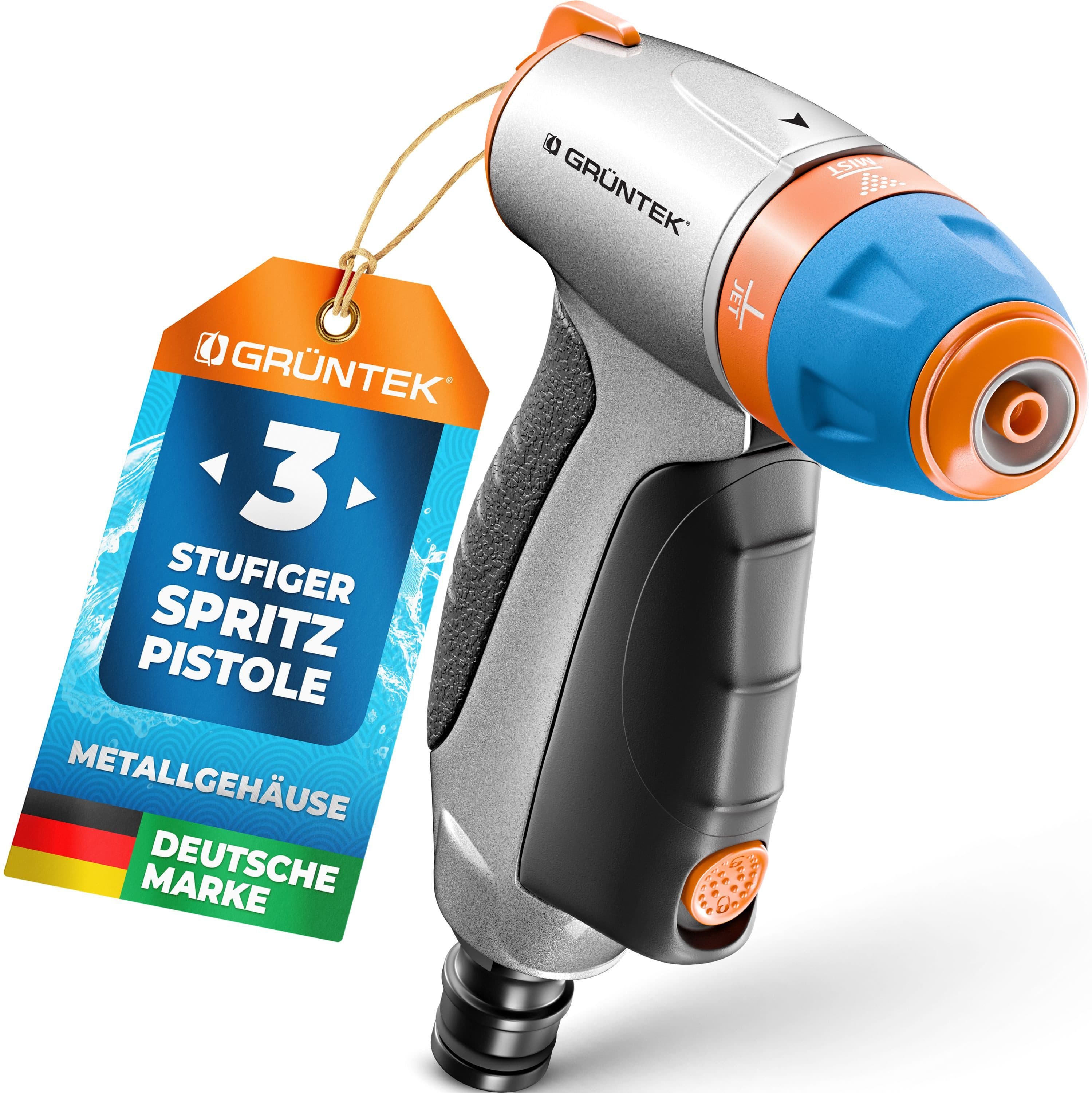 GRÜNTEK Multifunktionsbrause Metall Gartenbrause verstellbar von Stechstrahl bis fein, mit 3 Düsen - Bild 2