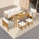 KLAM HOME Gartenlounge-Set 6-tlg. Beige mit Akazienholz-Tischplatte Bild 2