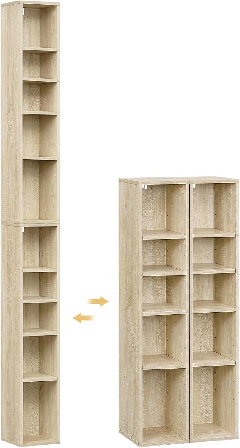 Woltu Bücherregal 2-tlg. Weiß/Helle Eiche 10 Fächer CD-Ständer - Bild 2