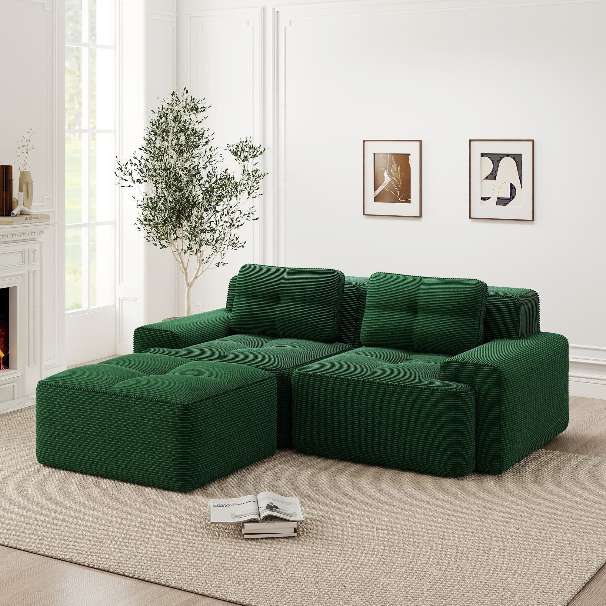 Odikalo Boneless Sofa L-förmig Grün Cord - Bild 2