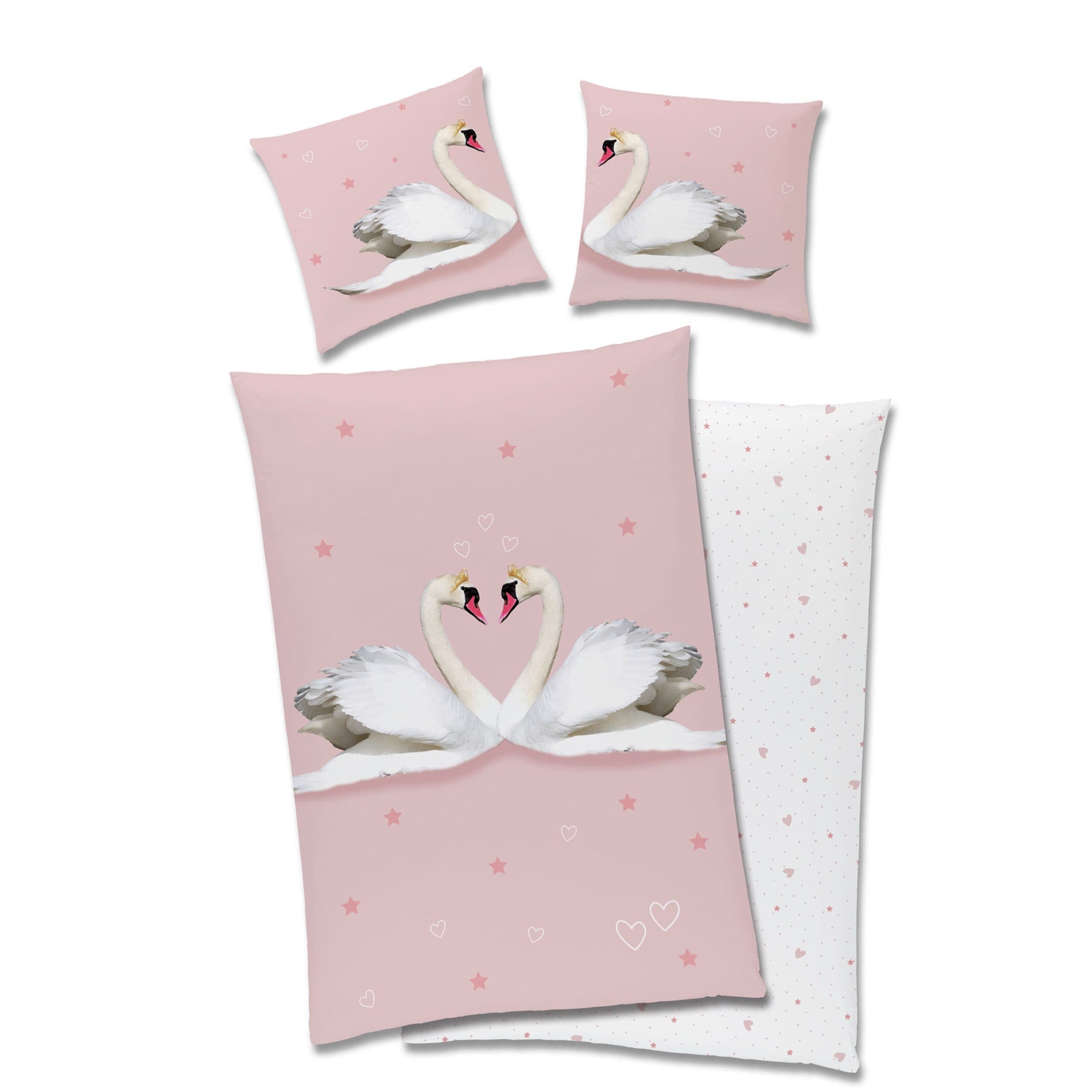 Familando Partnerbettwäsche Liebes Schwan Rosa Flanell 4-teilig - Bild 2