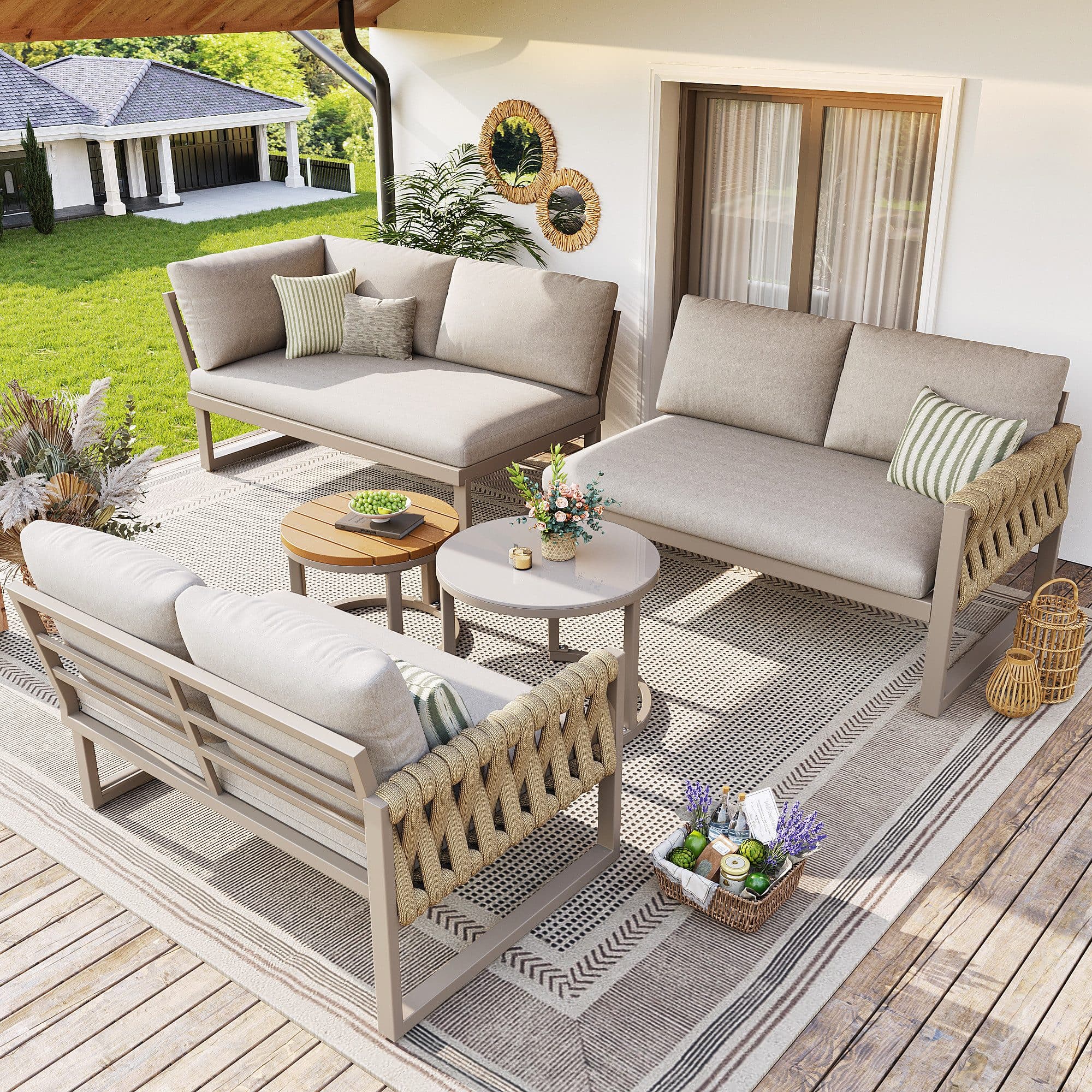 Flieks Gartenlounge-Set 6-Sitzer mit 2 stapelbaren Couchtischen - Bild 2