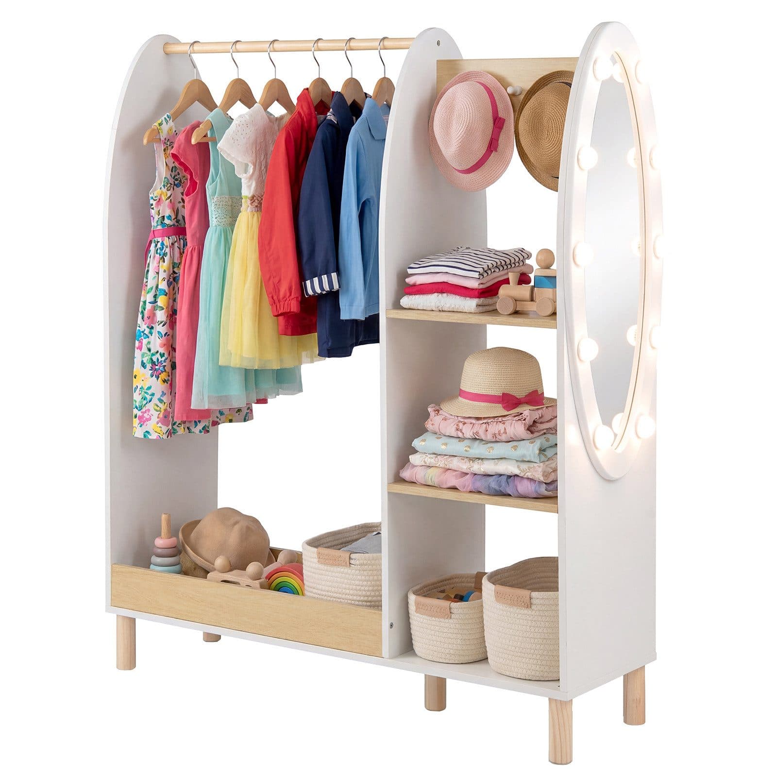 COSTWAY Kleiderständer mit Spiegel und LED-Beleuchtung für Kinder - Bild 2