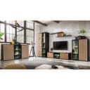 Lomadox Wohnzimmer-Set CATANZARO-164 Schwarz mit Hickory Eiche Lamellen & LED Bild 2