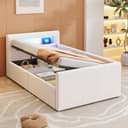 Merax Polsterbett mit hydraulischem Stauraum und Regal, Kinderbett 90x200cm mit LED USB-Anschluss Nachtlicht, Samt Einzelbett Bild 2