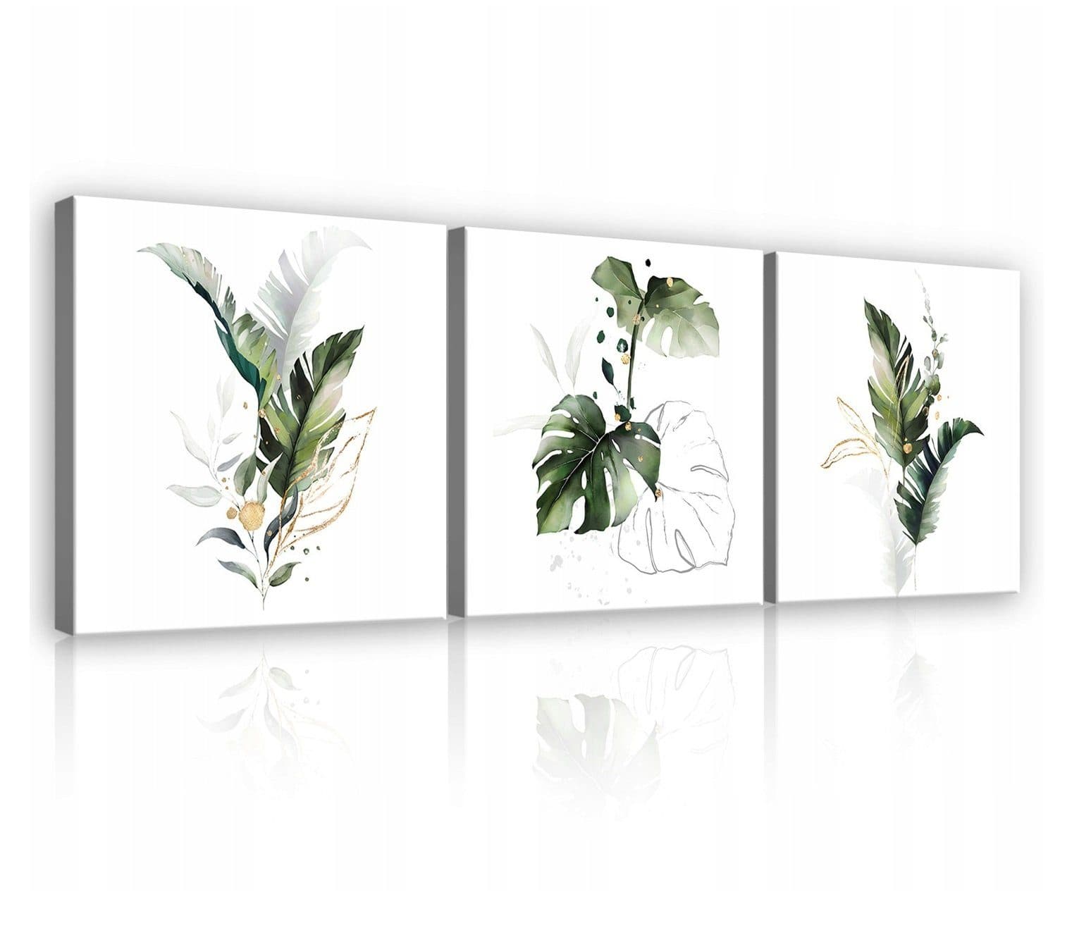 Wallarena Leinwandbild Blätter Pflanzen Weiß 3 Teile SET XXL Modern Natur - Bild 2