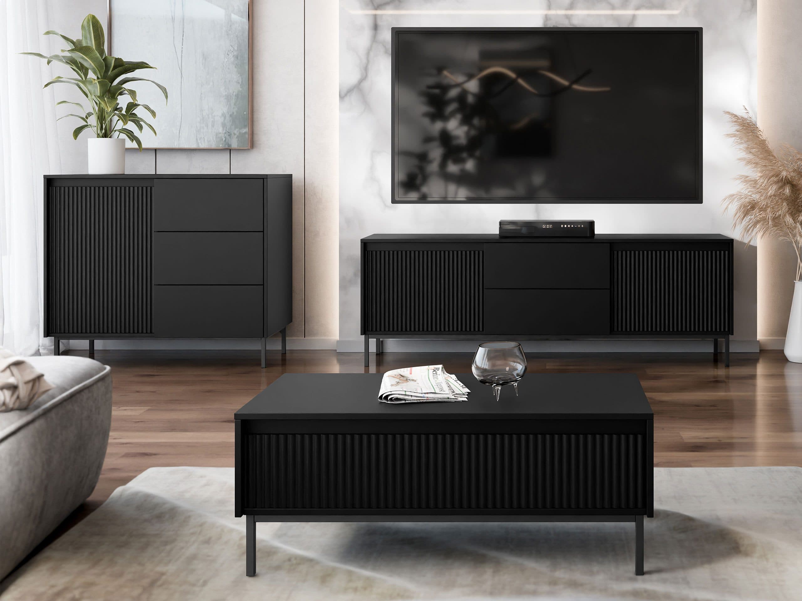 MIRJAN24 Wohnzimmer-Set Ozmi II Schwarz Push-to-Open - Bild 2
