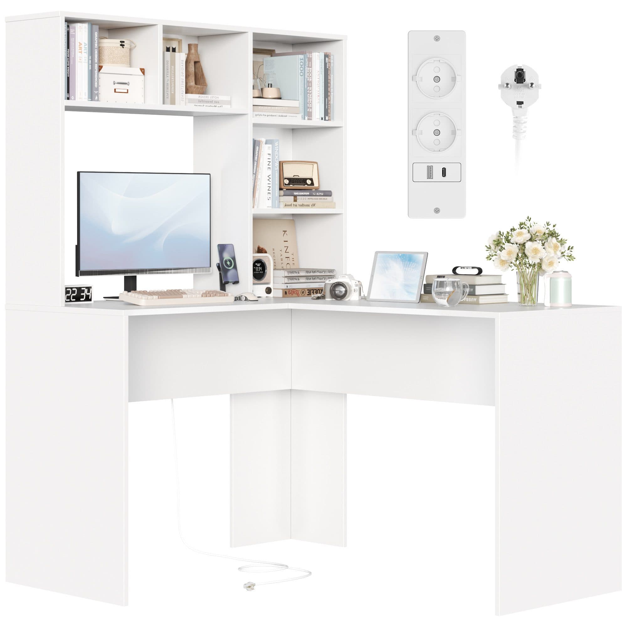 Homfa Eckschreibtisch L-förmig, Computertisch Bürotisch weiß 152cm - Bild 2