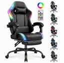 HOMALL Gaming-Stuhl mit LED, Ergonomisch, Fußstütze, Schwarz Bild 2
