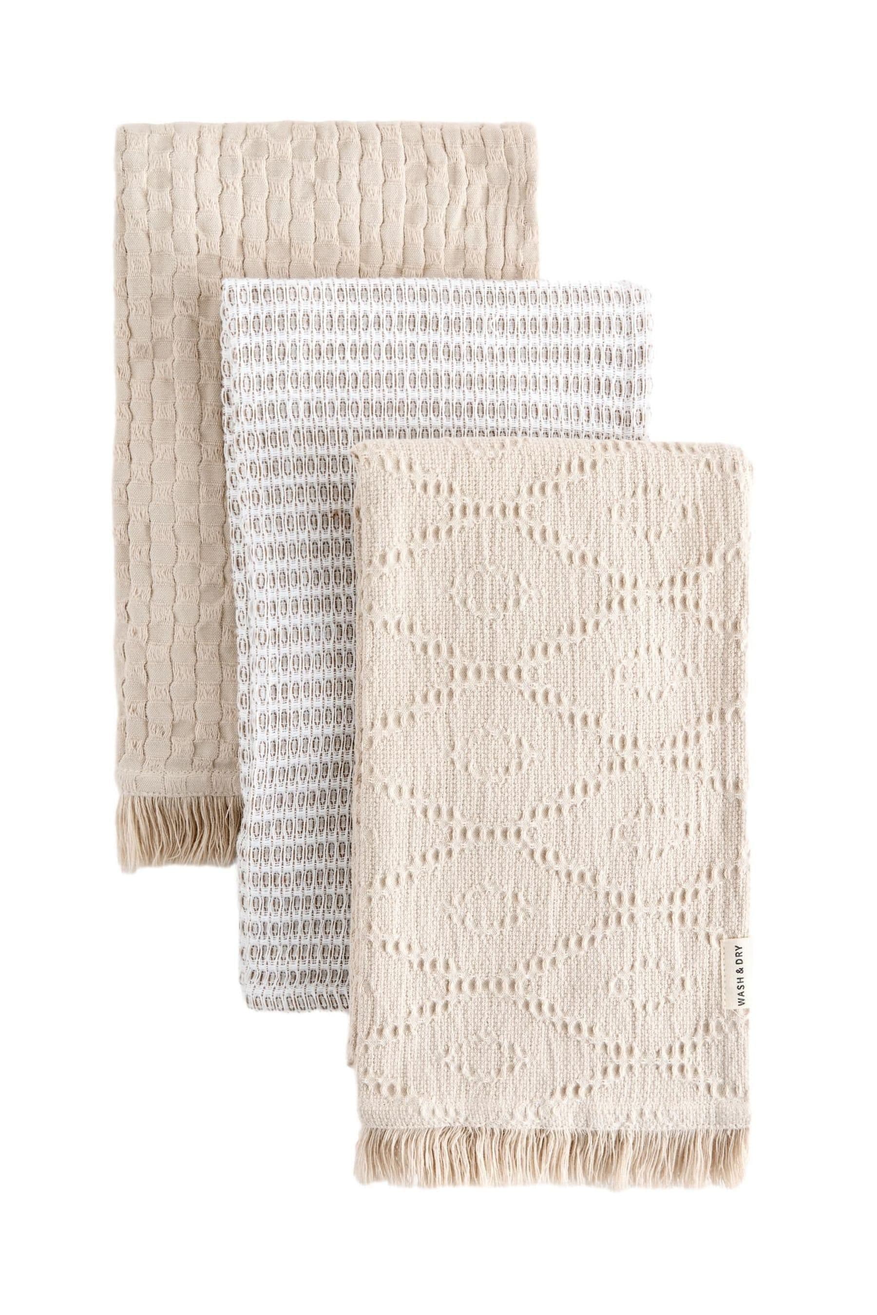 Next Geschirrtuch 3er-Set Beige Wellenstruktur Baumwolle - Bild 2