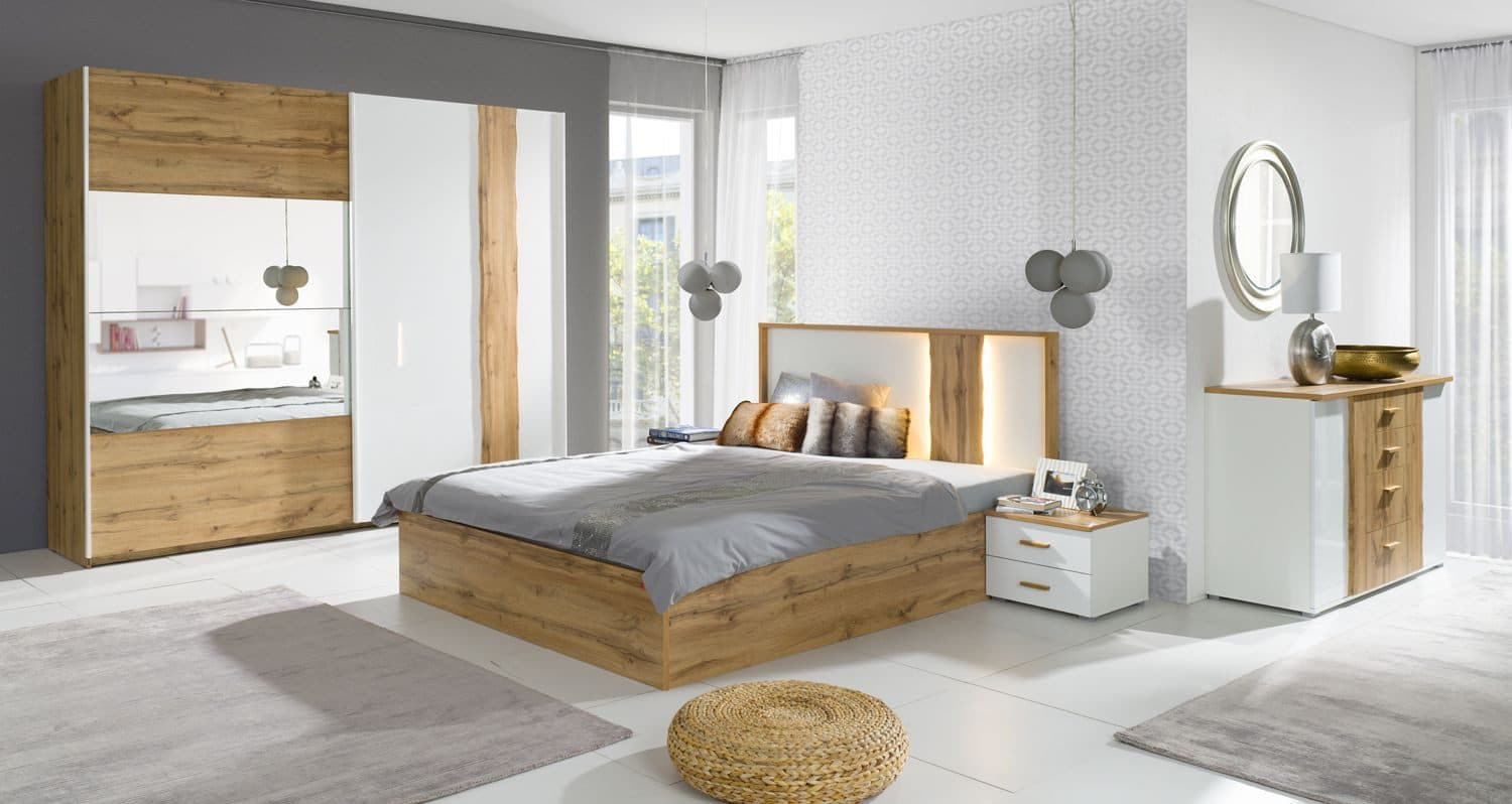 Lukas Möbel Komplettschlafzimmer Forest Hochglanz Weiß Eiche Wotan 5-teilig - Bild 2