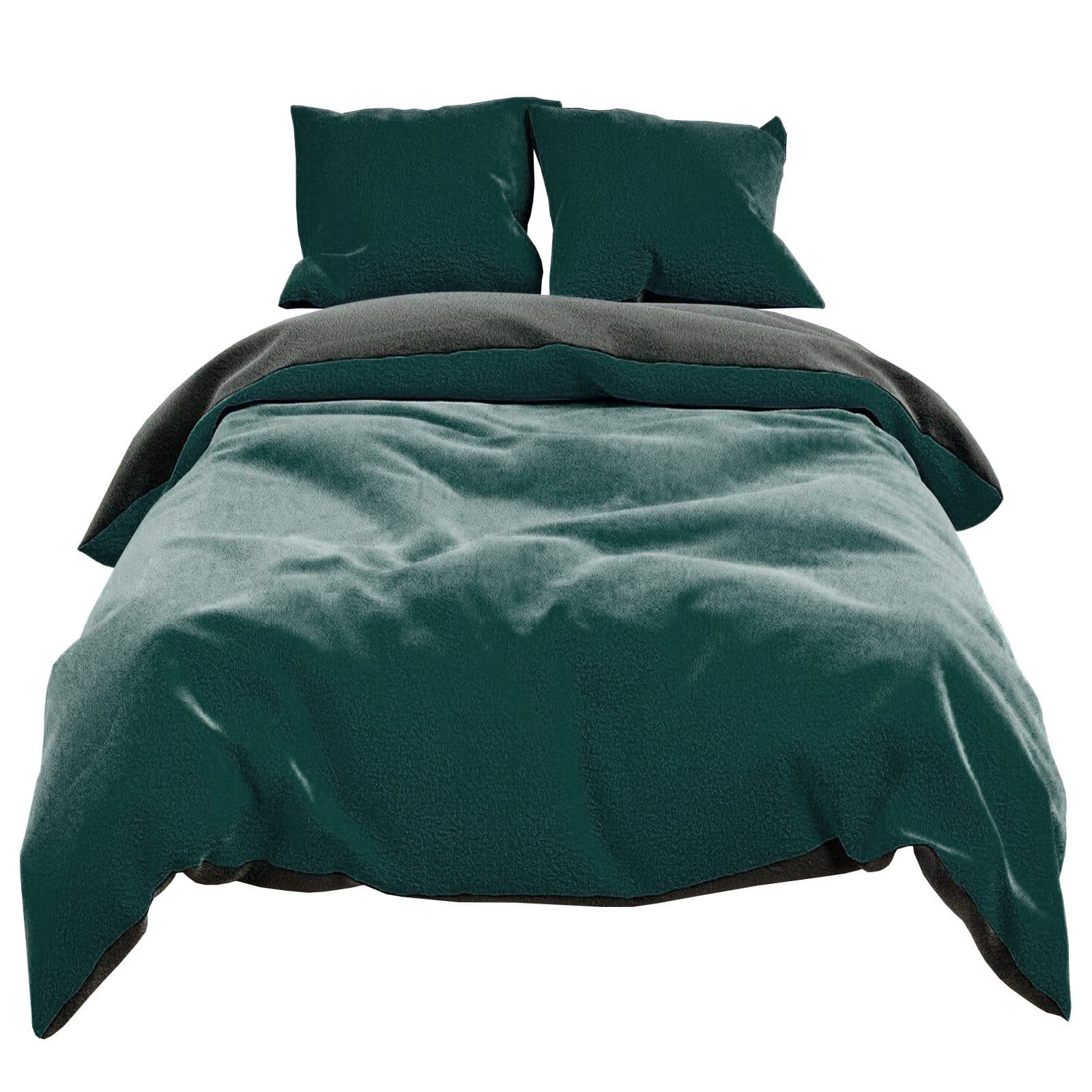Visaggio Bettwäsche Winter Teddy Plüsch Fleece 3-teilig Dunkelgrün Wendefunktion - Bild 2