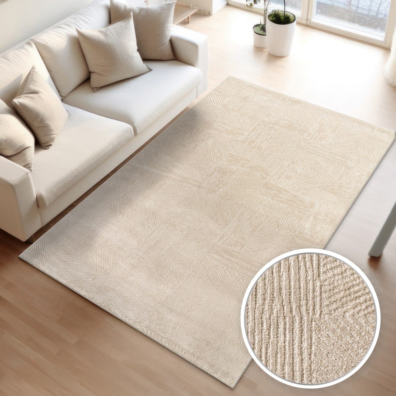 TT Home Teppich Kurzflor Beige Skandinavisch Unifarben - Bild 2