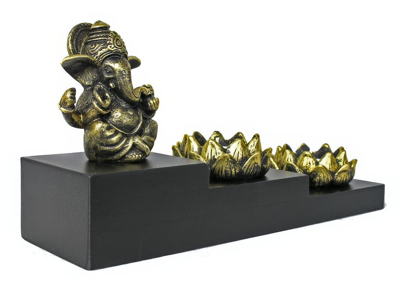 Yudu Buddhafigur Ganesha auf Holzpodest mit Teelichthalter - Bild 2