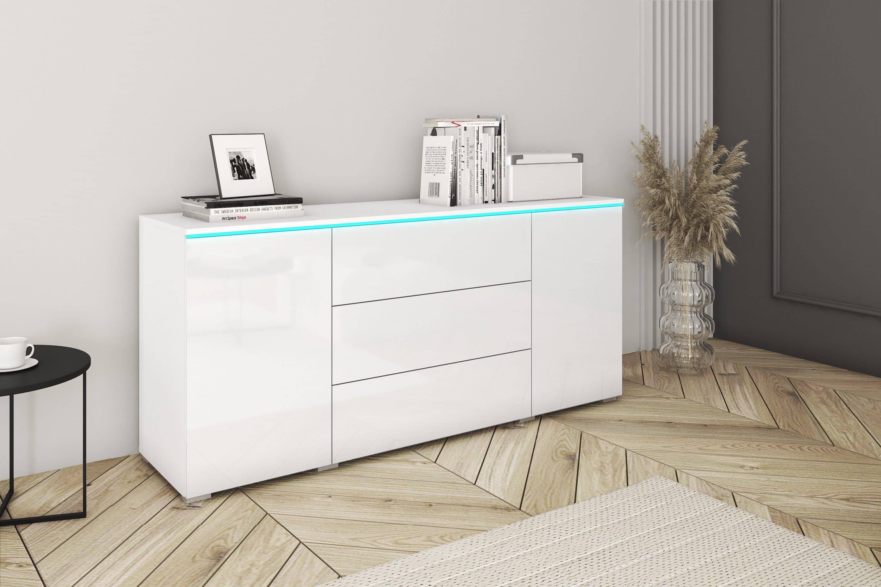HOME AFFAIRE Sideboard VERA Weiß Hochglanz Grifflos mit LED - Bild 2