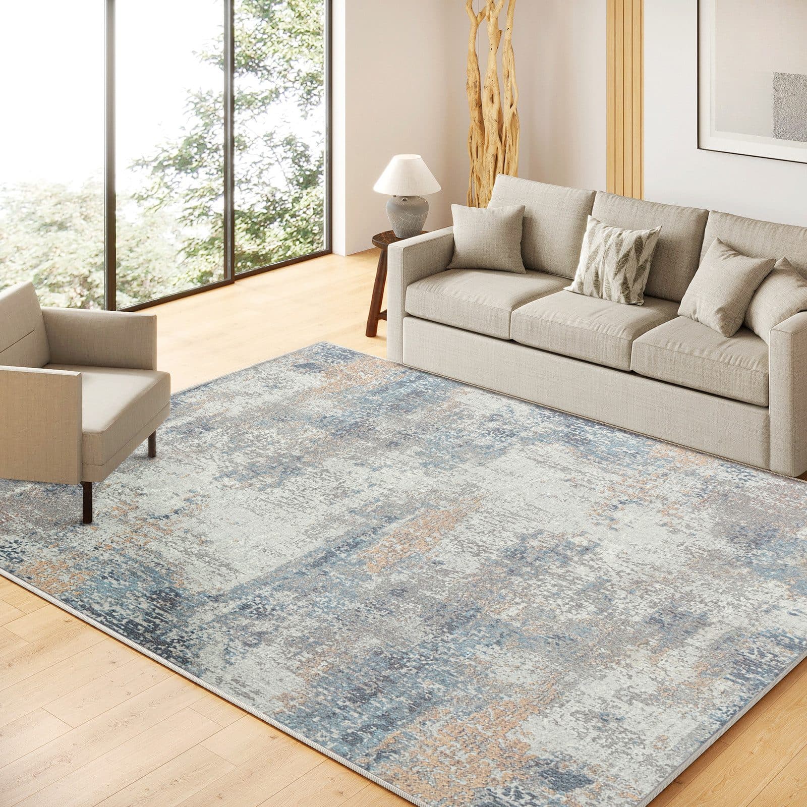 PURECOZY Teppich Blau Modern Abstrakt Kurzflor - Bild 2