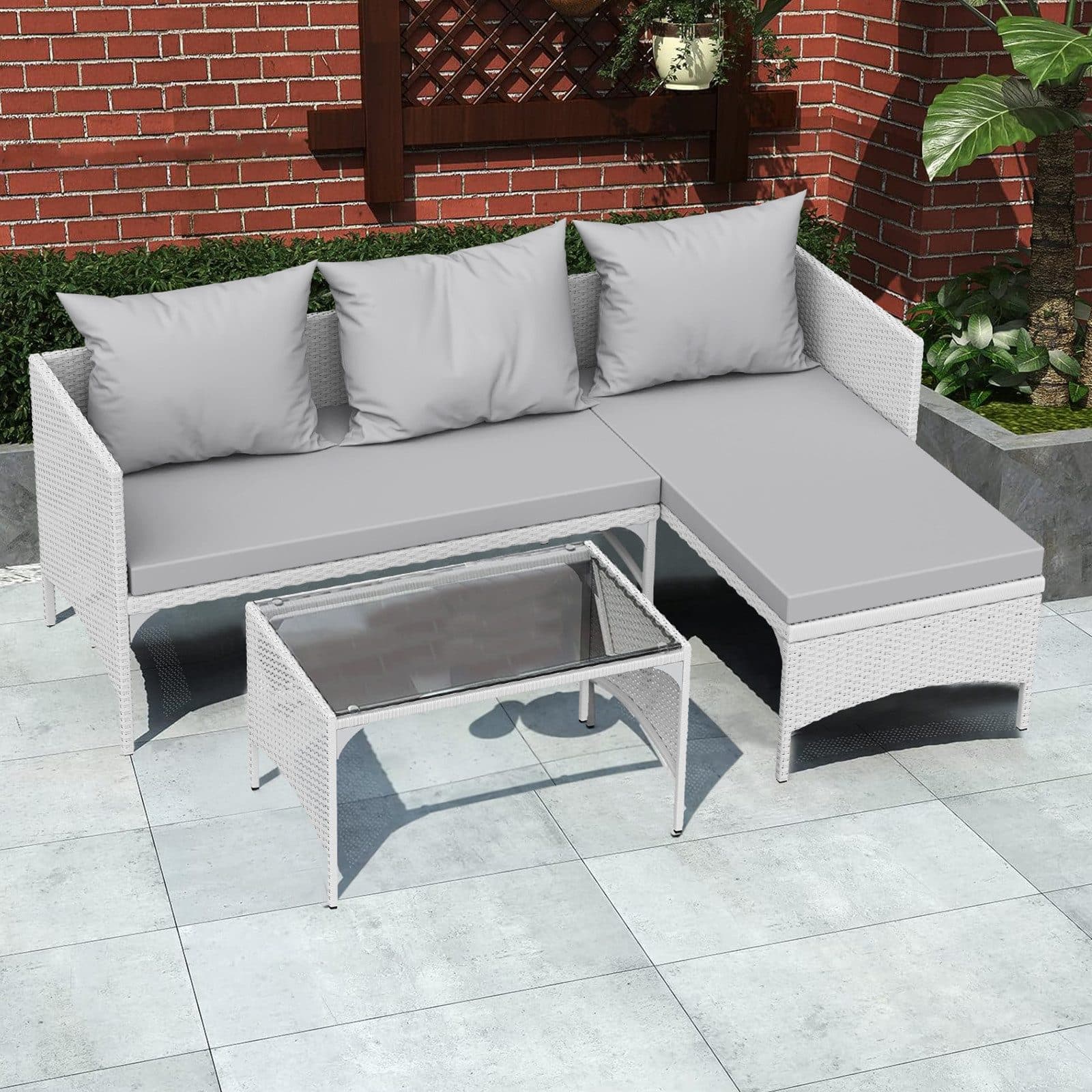 Gywowken Gartenlounge-Set Grau/Weiß Polyrattan Modular - Bild 2
