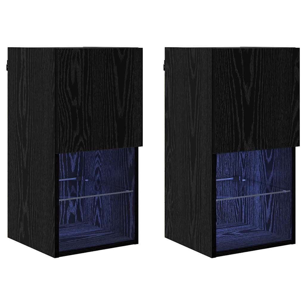 vidaXL Wandmontierter TV-Schrank 2er-Set Schwarz Eichen-Optik mit LED - Bild 2