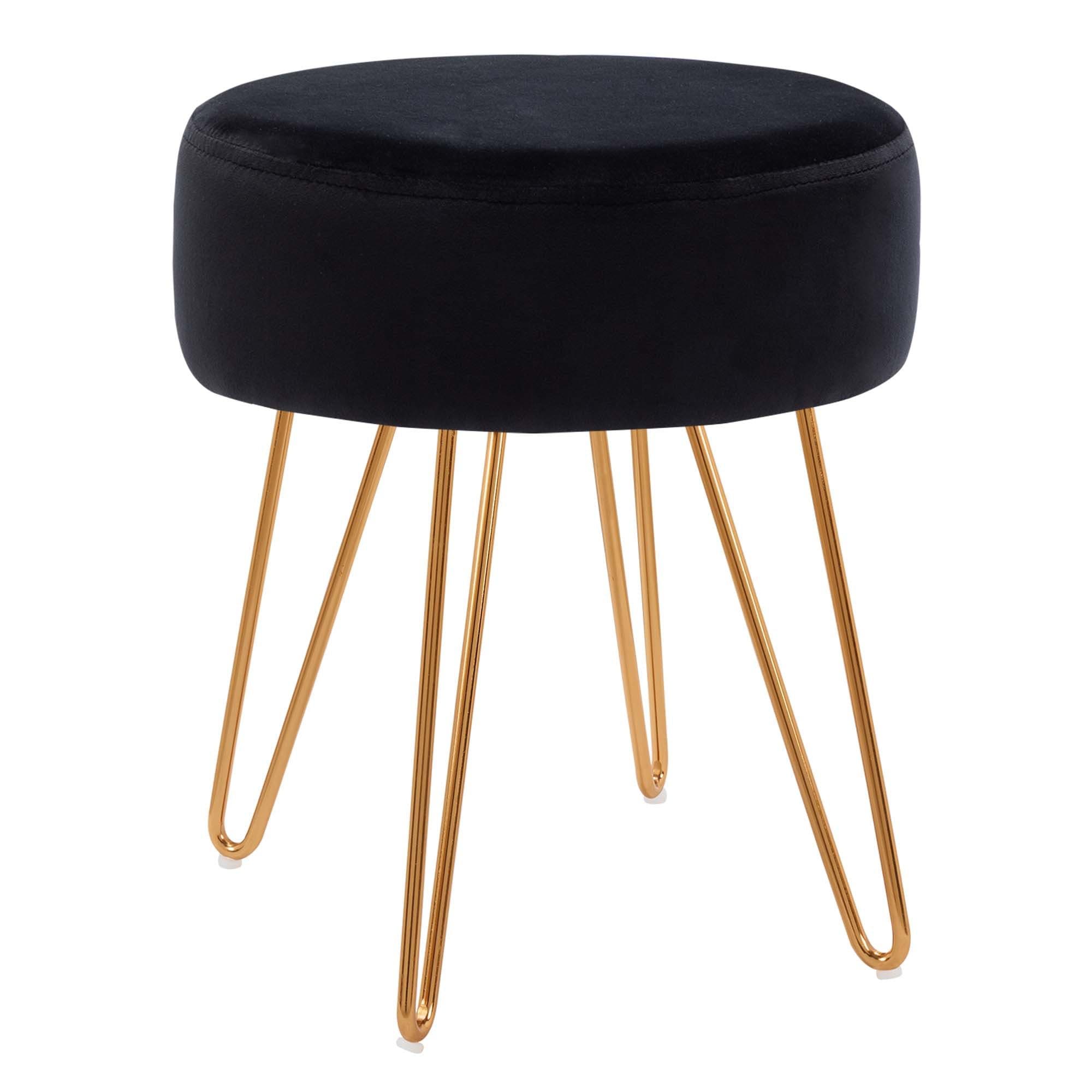 Duhome Hocker 9111 Rund Samt Lederoptik Schwarz Metallbeine - Bild 2