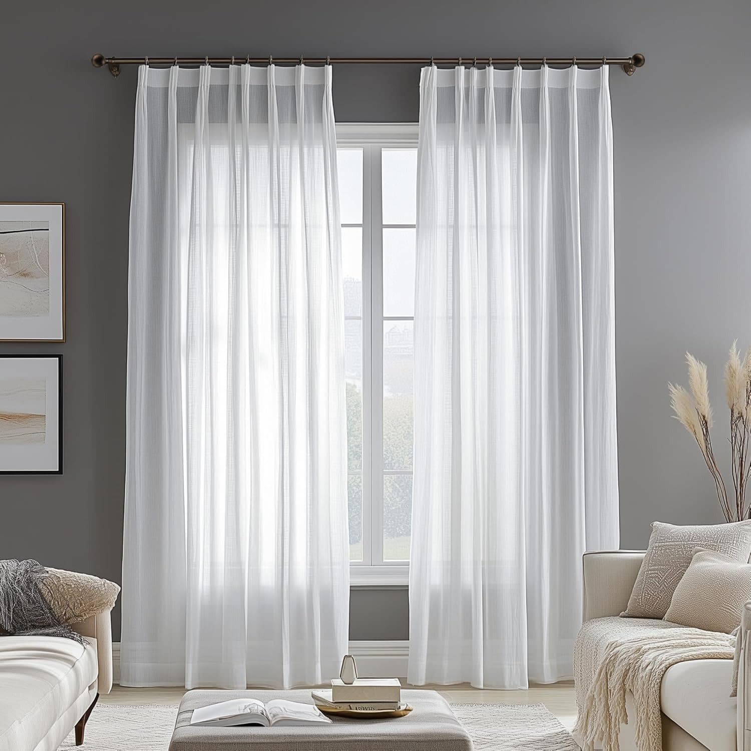 Deconovo Vorhang Voile Leinenoptik Weiß 2er Set mit Kräuselband - Bild 2