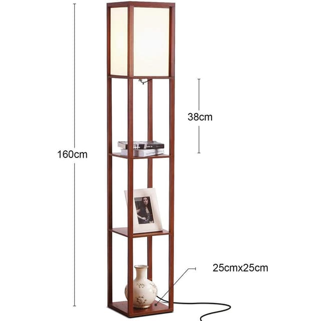 MUPOO Walnussbraune LED Stehlampe mit Holzregal und Nachttischfunktion